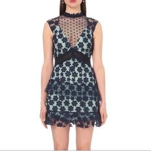 Self-Portrait 60’s Overlay Mini Dress: Navy/Mint